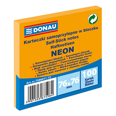 Стікер 76*76мм 100арк помаранч NEON 7586011-12 (12) (DONAU)